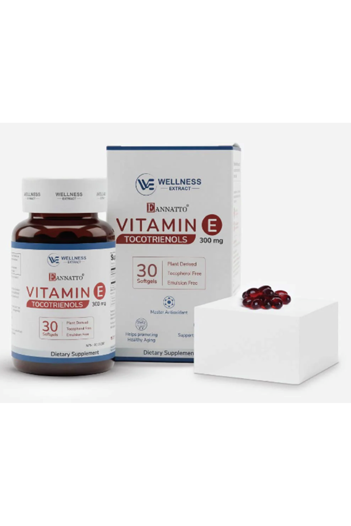 WELLNESS EXTRACT Eannatto Tocotrienols Vitamin E Tocopherol Free, Non-GMO, Gluten Free  Antioxidant (300MG 30 Softgels).