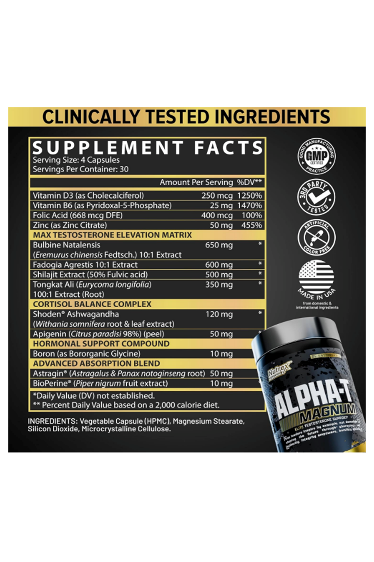 Nutrex Research Alpha-T Magnum Test 120 Capsul  Tonkat Ali, Fadogia Agrestis, Shilajit and Asvaganda  Muscle Builder for Strength, Growth  Hormone Balance.Made In Usa.