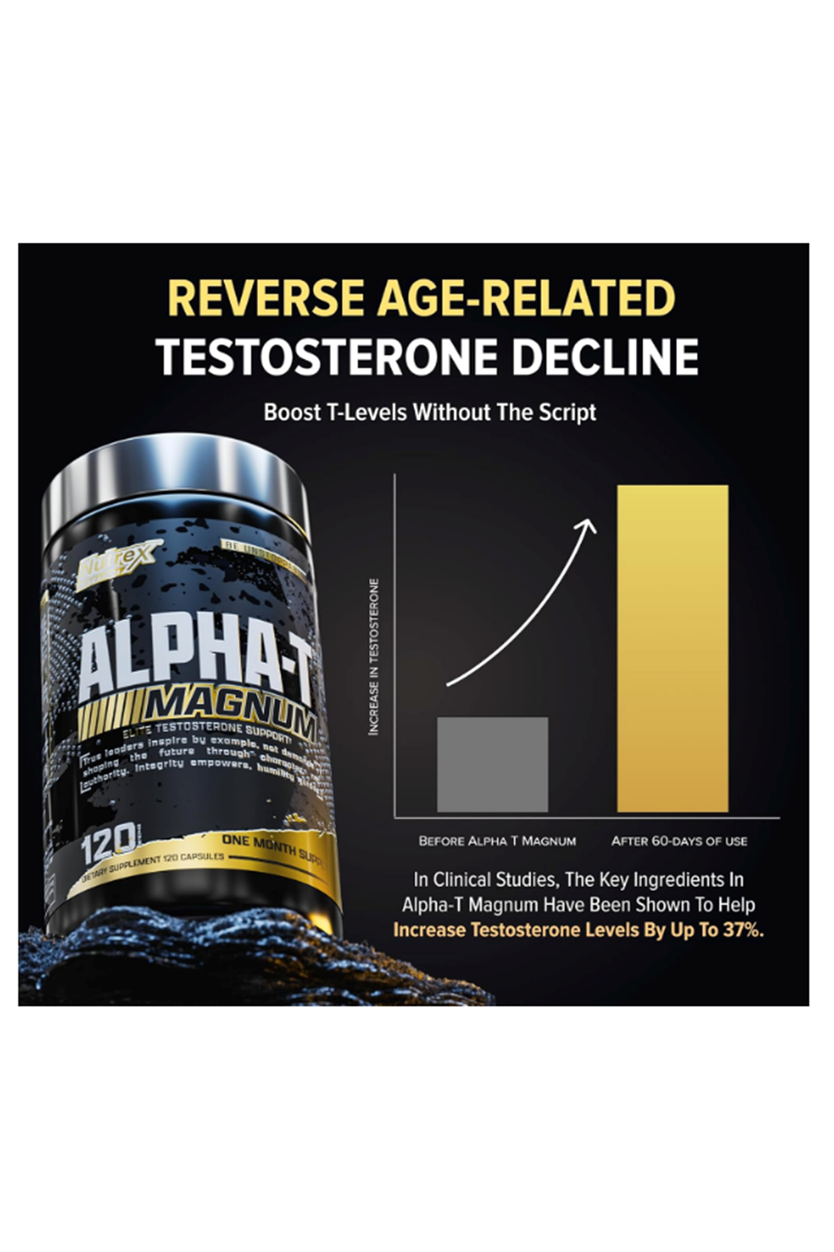 Nutrex Research Alpha-T Magnum Test 120 Capsul  Tonkat Ali, Fadogia Agrestis, Shilajit and Asvaganda  Muscle Builder for Strength, Growth  Hormone Balance.Made In Usa.