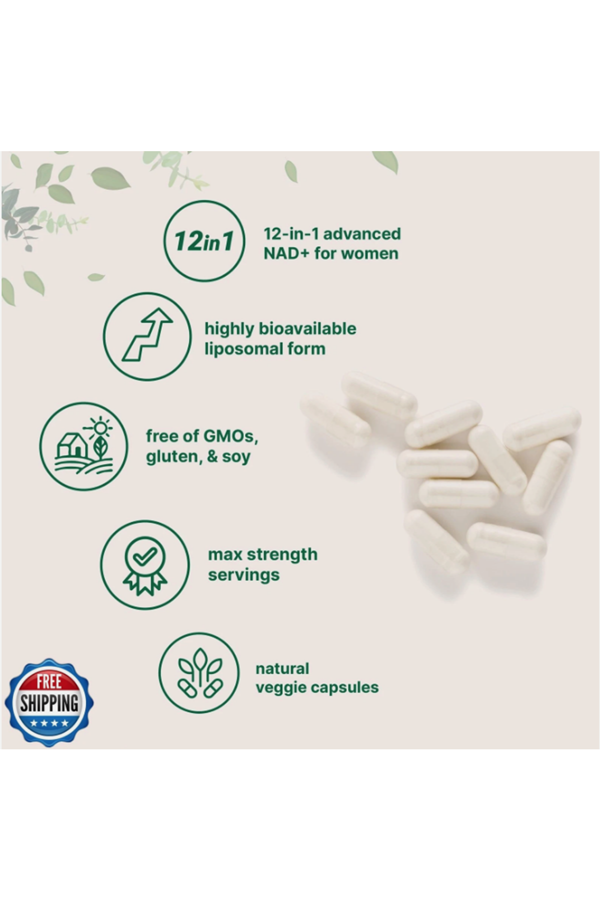 Micro Ingredients, Liposomal NAD+ For Women, 180 Vegetarian Capsules.