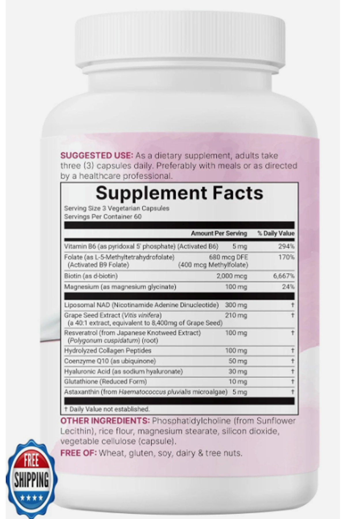 Micro Ingredients, Liposomal NAD+ For Women, 180 Vegetarian Capsules.