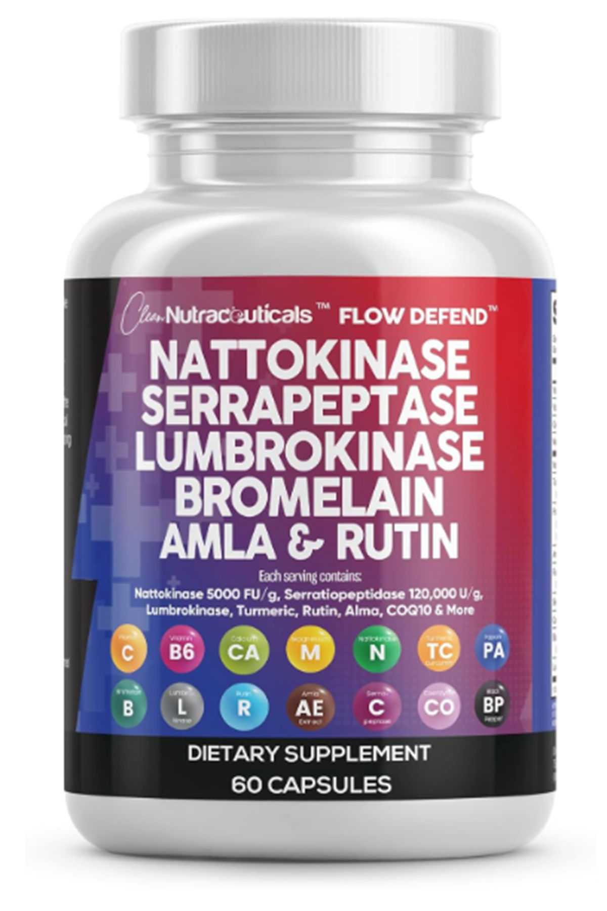 Clean Nutraceuticals Nattokinase, Serrapeptase, 60 Capsul,Lumbrokinase, Enzyme with Bromelain Papain Papaya Enzymes Rutin Extract Amla Magnezium Vitamin B6 & VIT C.
