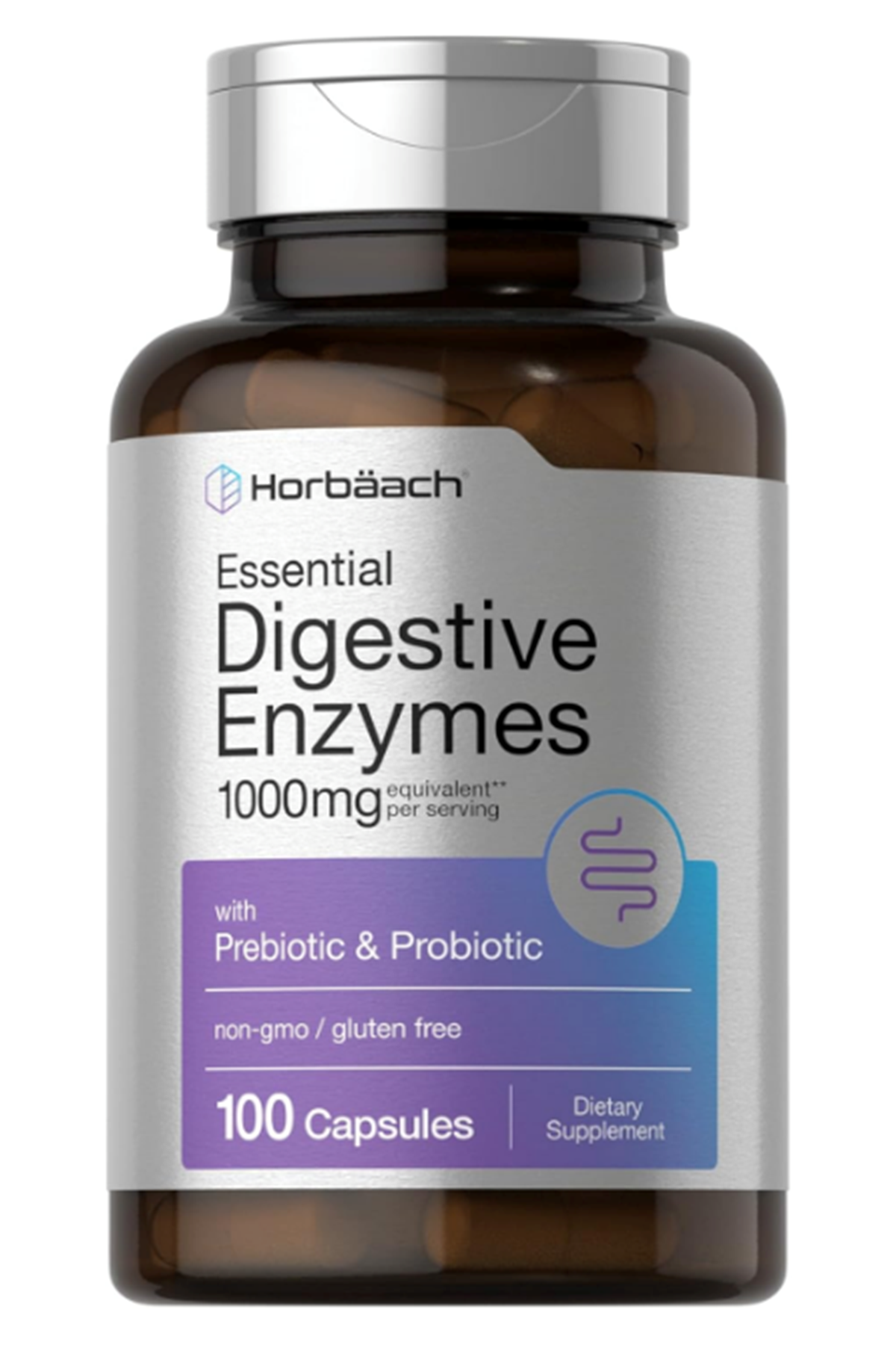 Horbaach Essential Digestive Enzymes 100 Capsules Enzyme Blend for Men & Women Non-GMO  Gluten Free.