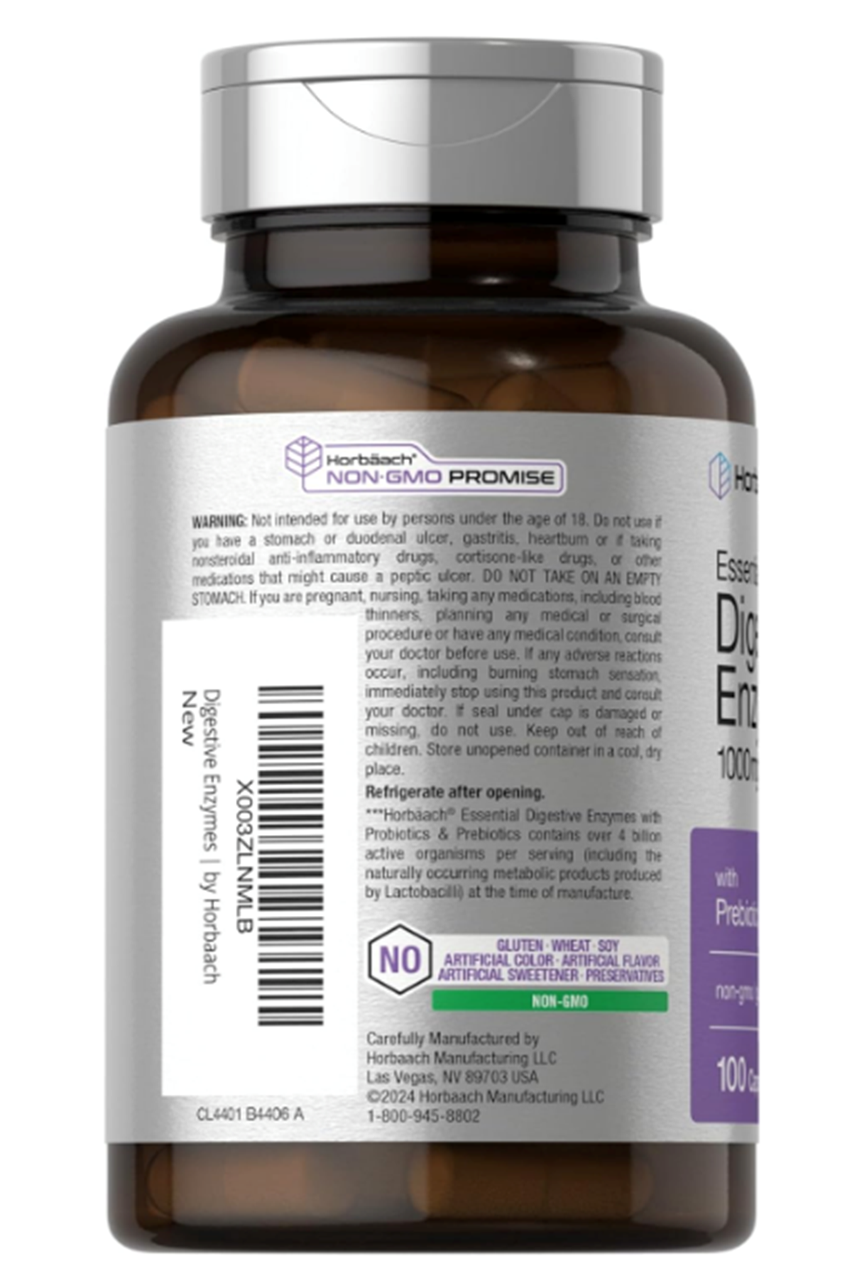 Horbaach Essential Digestive Enzymes 100 Capsules Enzyme Blend for Men & Women Non-GMO  Gluten Free.