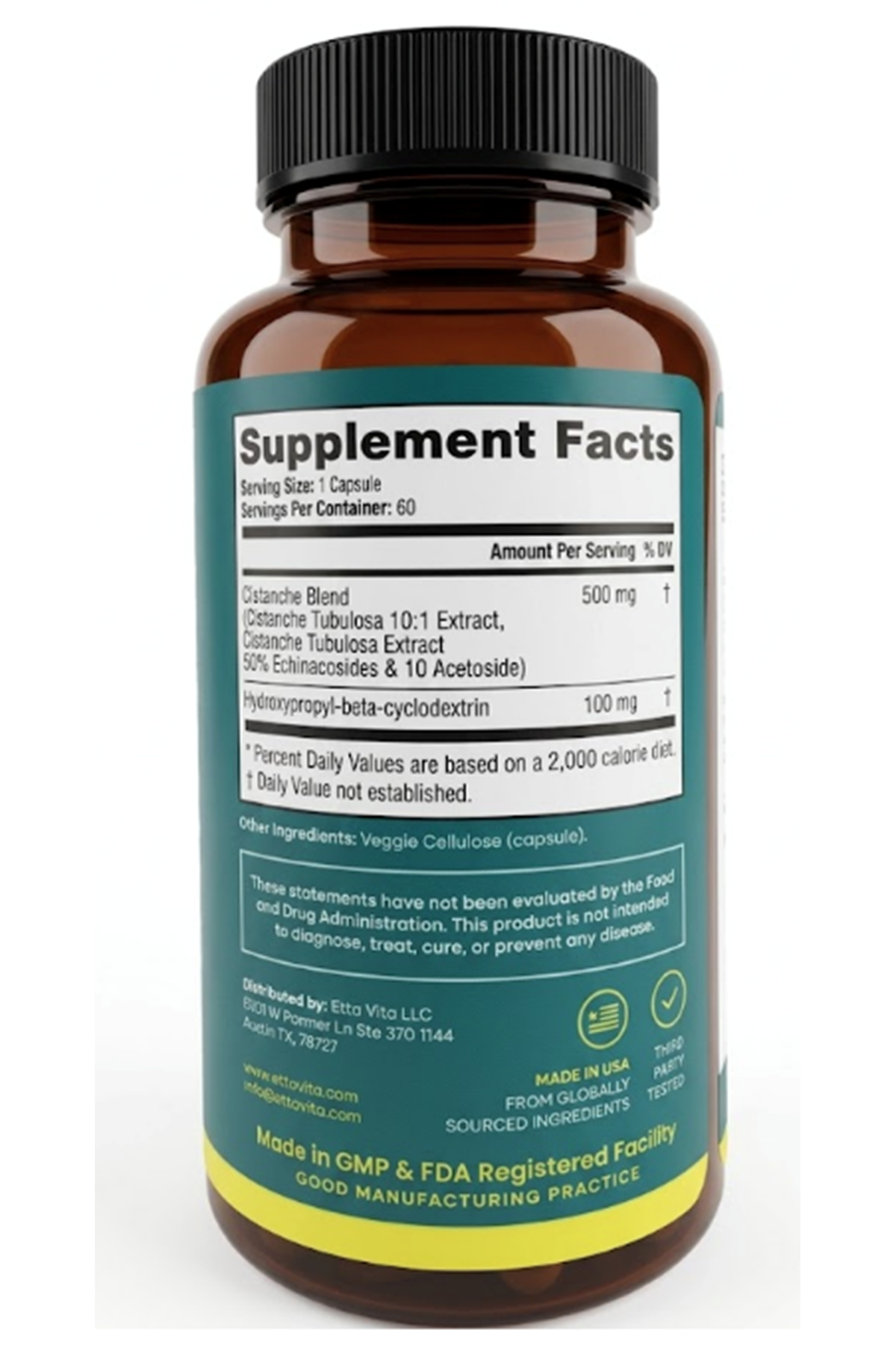 Etta Vita Cistanche Tubulosa 60 Vegie Capsules.Made ın Usa.