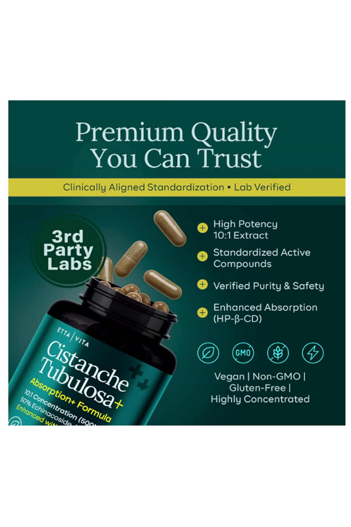 Etta Vita Cistanche Tubulosa 60 Vegie Capsules.Made ın Usa.