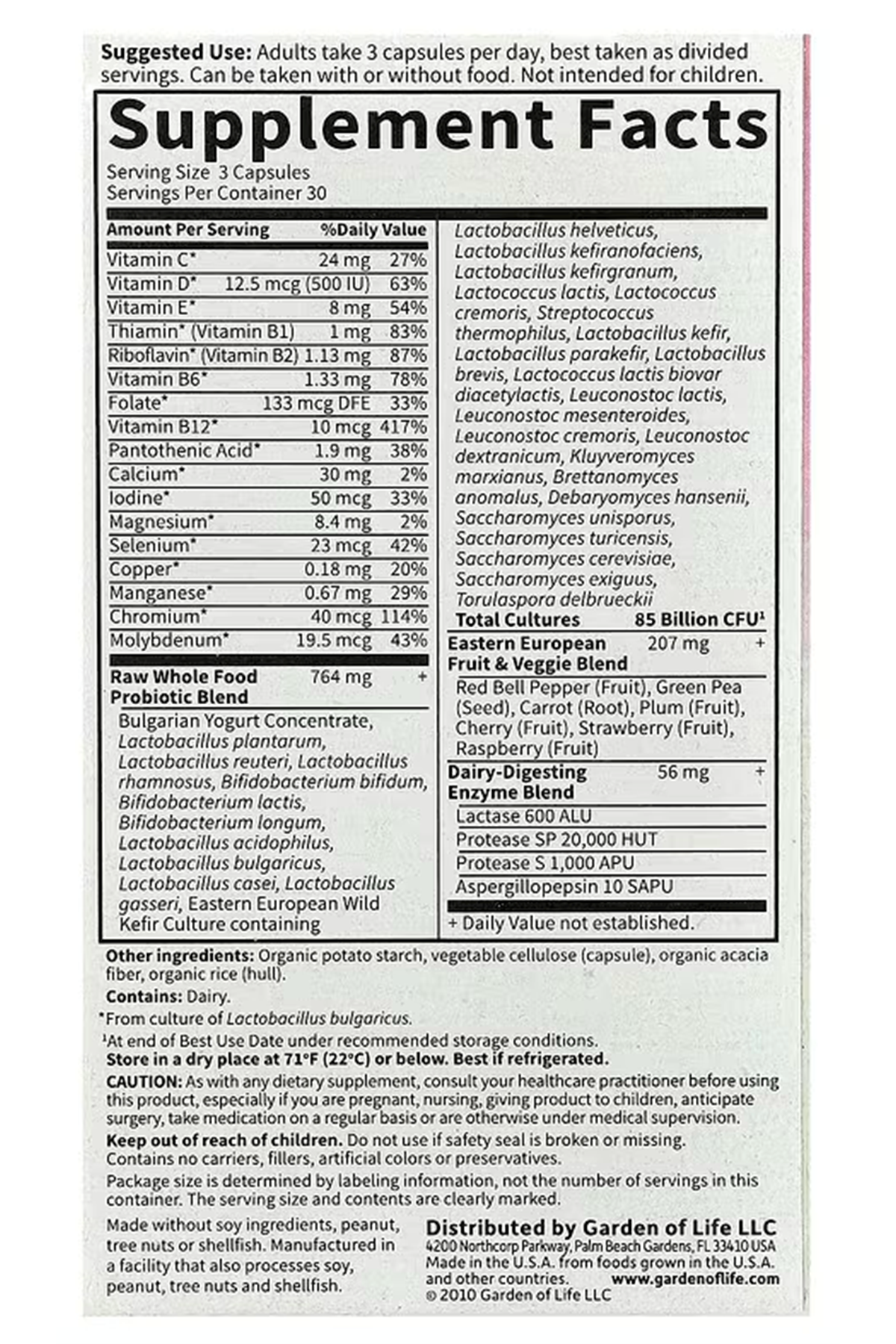 Garden of Life, RAW Probiotics, Women, 85 Billion, 90 Vegetarian Capsules.