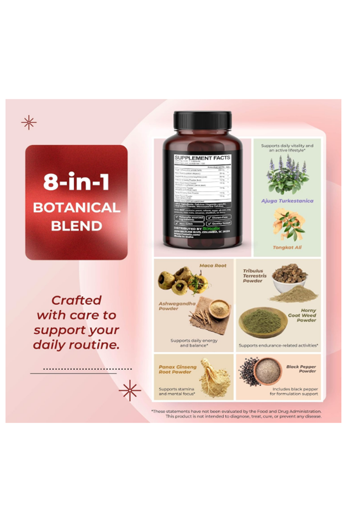 SOTALIX Turkesterone Ajuga Turkestanica 150 Capsul Standardized High Potency with Maca Root Tribulus Terrestris - Muscle Growth Energy Memory Support.