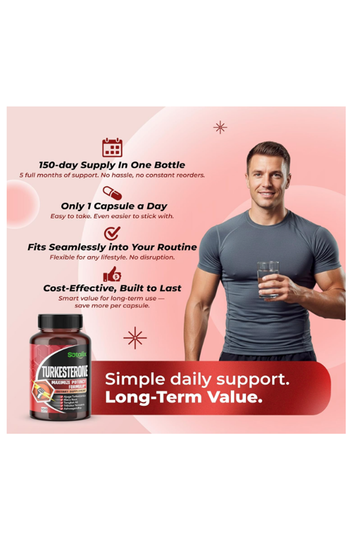 SOTALIX Turkesterone Ajuga Turkestanica 150 Capsul Standardized High Potency with Maca Root Tribulus Terrestris - Muscle Growth Energy Memory Support.