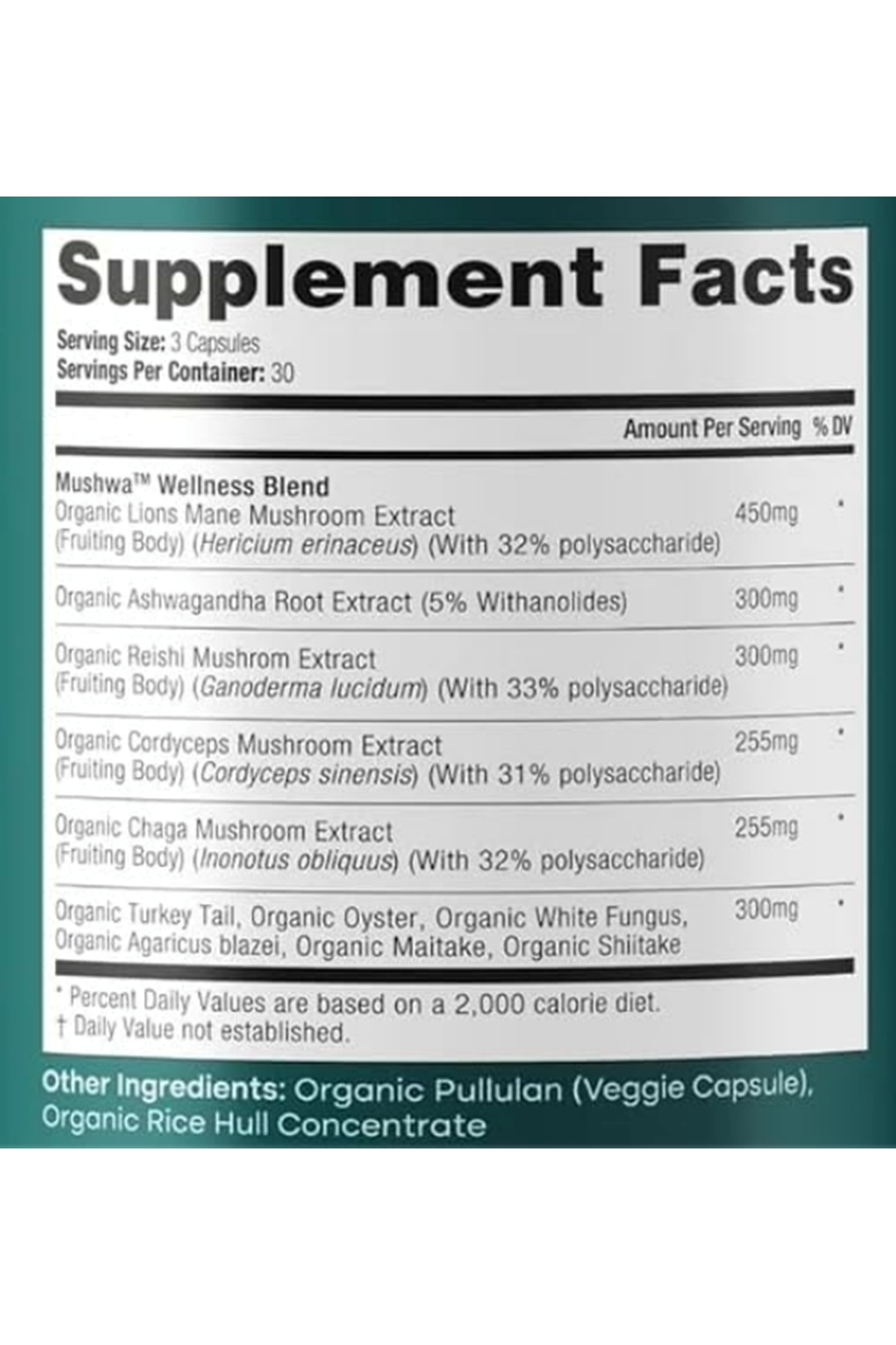 Etta Vita Mushroom+Asvaganda 90 Capsul Lions Mane,Chaga,Reishi,Cordyceps,Turkey Tail Complex Focus-Energy,Immunity Nootropic.
