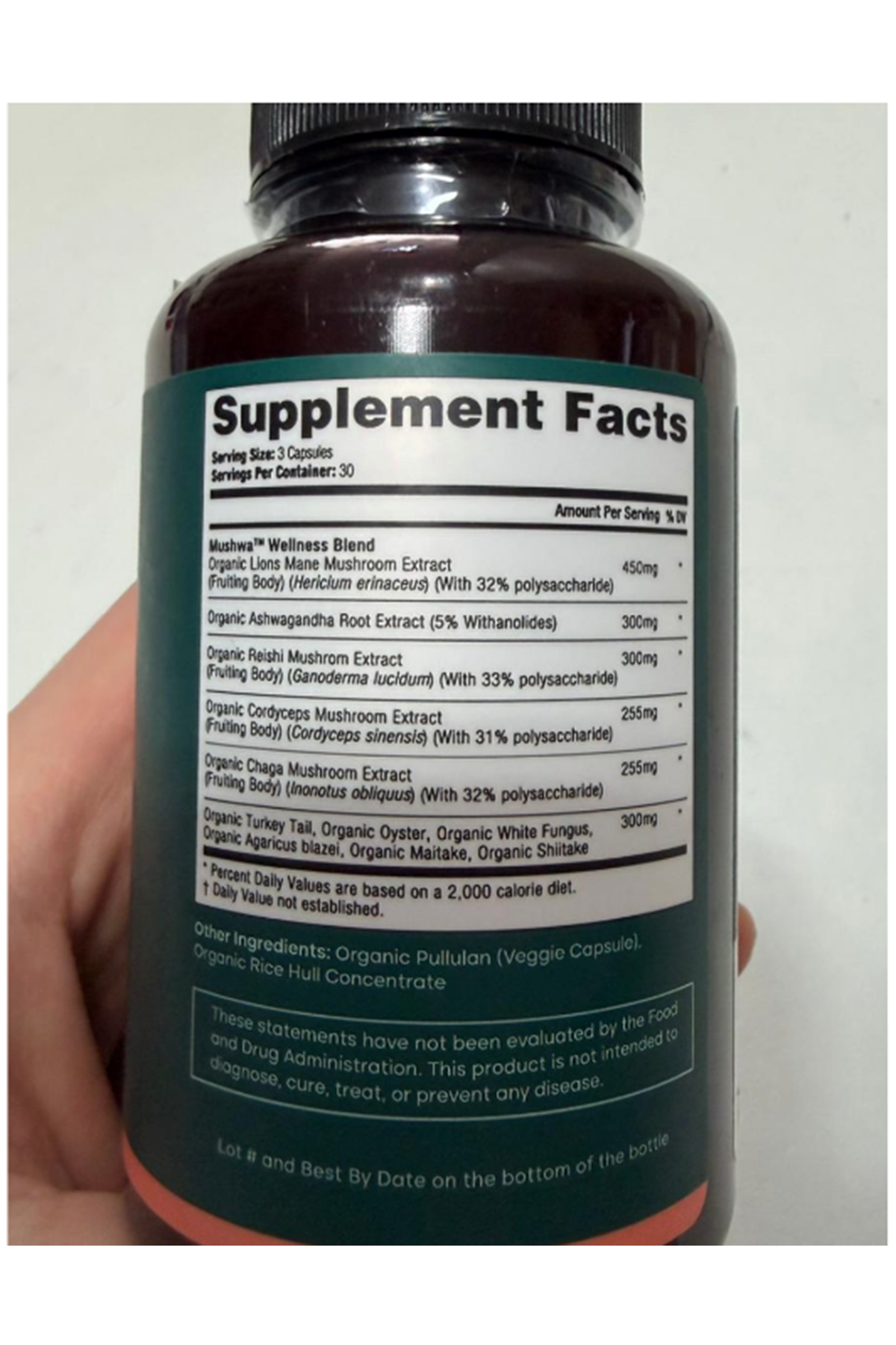 Etta Vita Mushroom+Asvaganda 90 Capsul Lions Mane,Chaga,Reishi,Cordyceps,Turkey Tail Complex Focus-Energy,Immunity Nootropic.