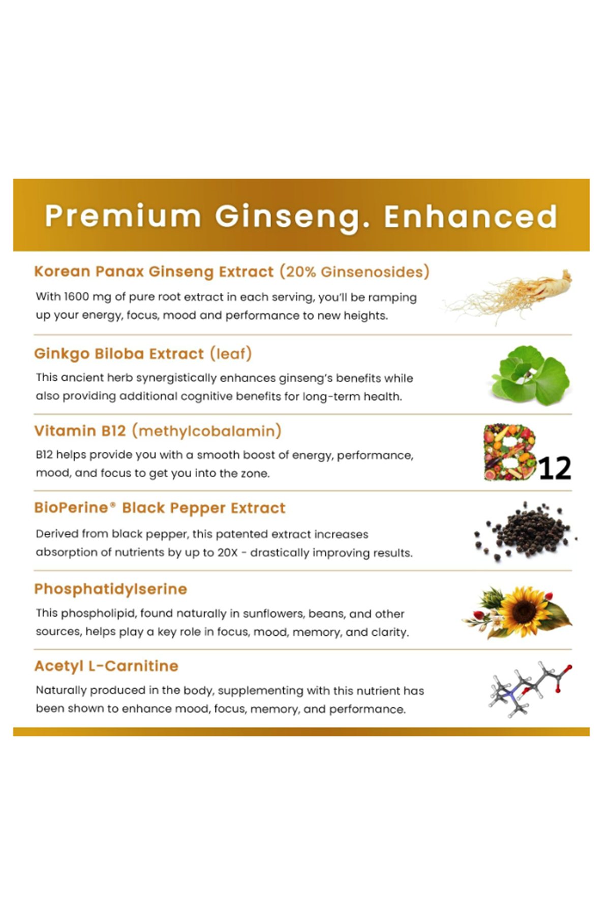 NutraChamps Korean Red Panax Ginseng +Ginkgo  90 Capsul Extra Strength Ginsenosides for Energy, Focus, Performance, Vitality  Immune Support  Korean Red Ginseng Root Extract (Premium Gold).