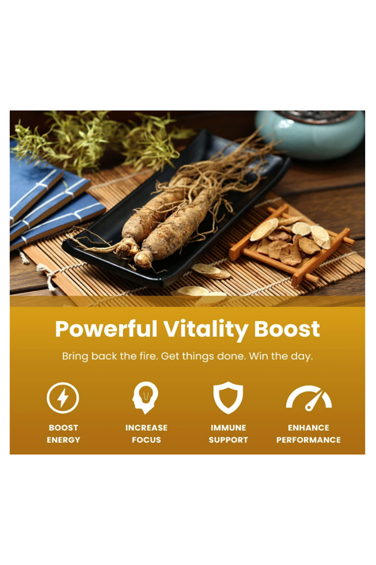 NutraChamps Korean Red Panax Ginseng +Ginkgo  90 Capsul Extra Strength Ginsenosides for Energy, Focus, Performance, Vitality  Immune Support  Korean Red Ginseng Root Extract (Premium Gold).