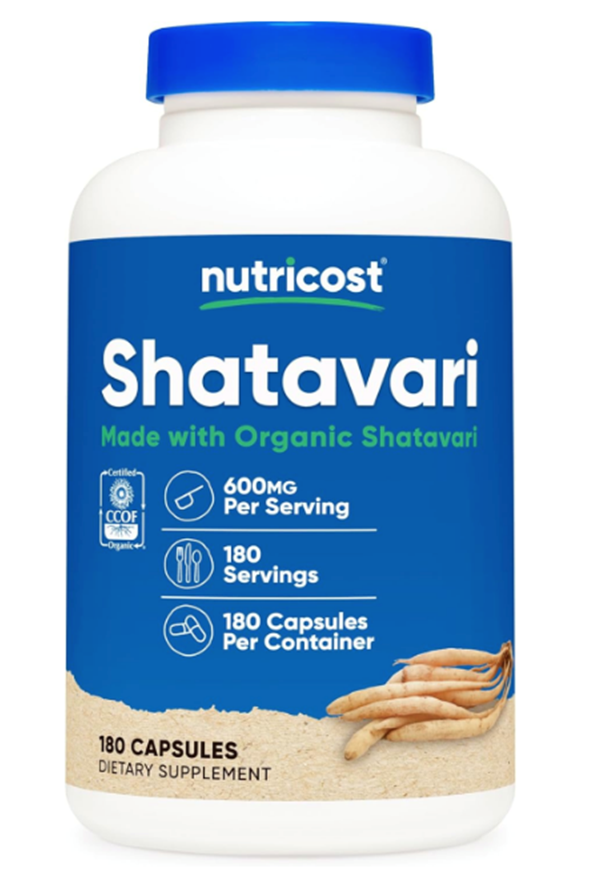 Shatavari 600mg, 180 Capsules, 180 Servings - CCOF Certified Made with Organic Shatavari.