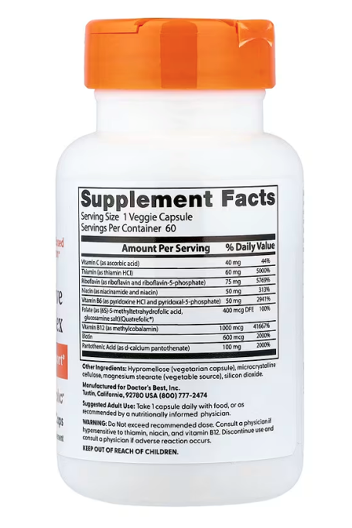 Doctor's Best Fully Active B Complex with Quatrefolic 60 Veggie Caps (B1-B2-B3-B6-B12-BİOTİN-VİTA.C).45.
