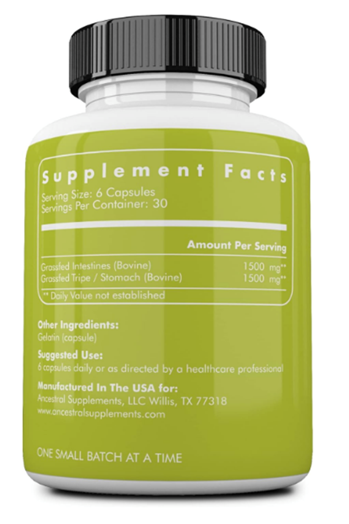 Ancestral Supplements Grass Fed Beef Intestines Stomach 3000mg 180 Capsules Digestion  Acid Reflux Gut, Intestine Digestive Health.