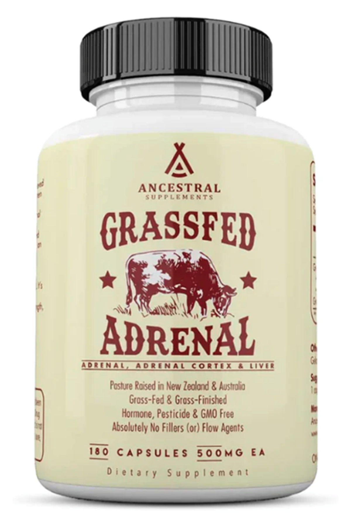 Ancestral Supplements Grass Fed Beef Adrenal  500mg,  180 Capsul.