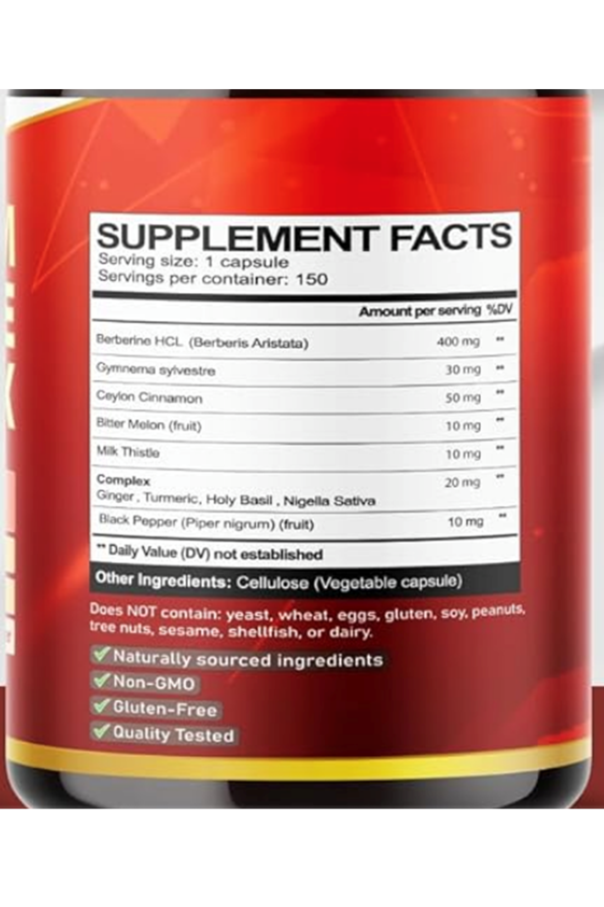 VEGATOT GlucoSavior Berberine 150 Capsul Ceylon Cinnamon, Bitter Melon, Gymnema - Immune, Heart Health  Gastrointestinal Function.