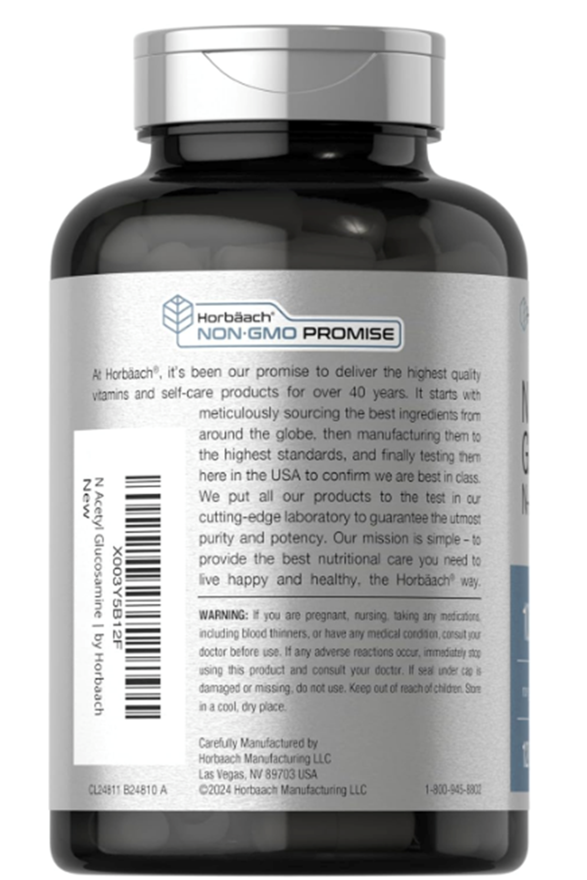 Horbaach  N-Acetyl Glucosamine 1000mg  120 Capsules  N-A-G Supplement Non-GMO  Gluten Free.