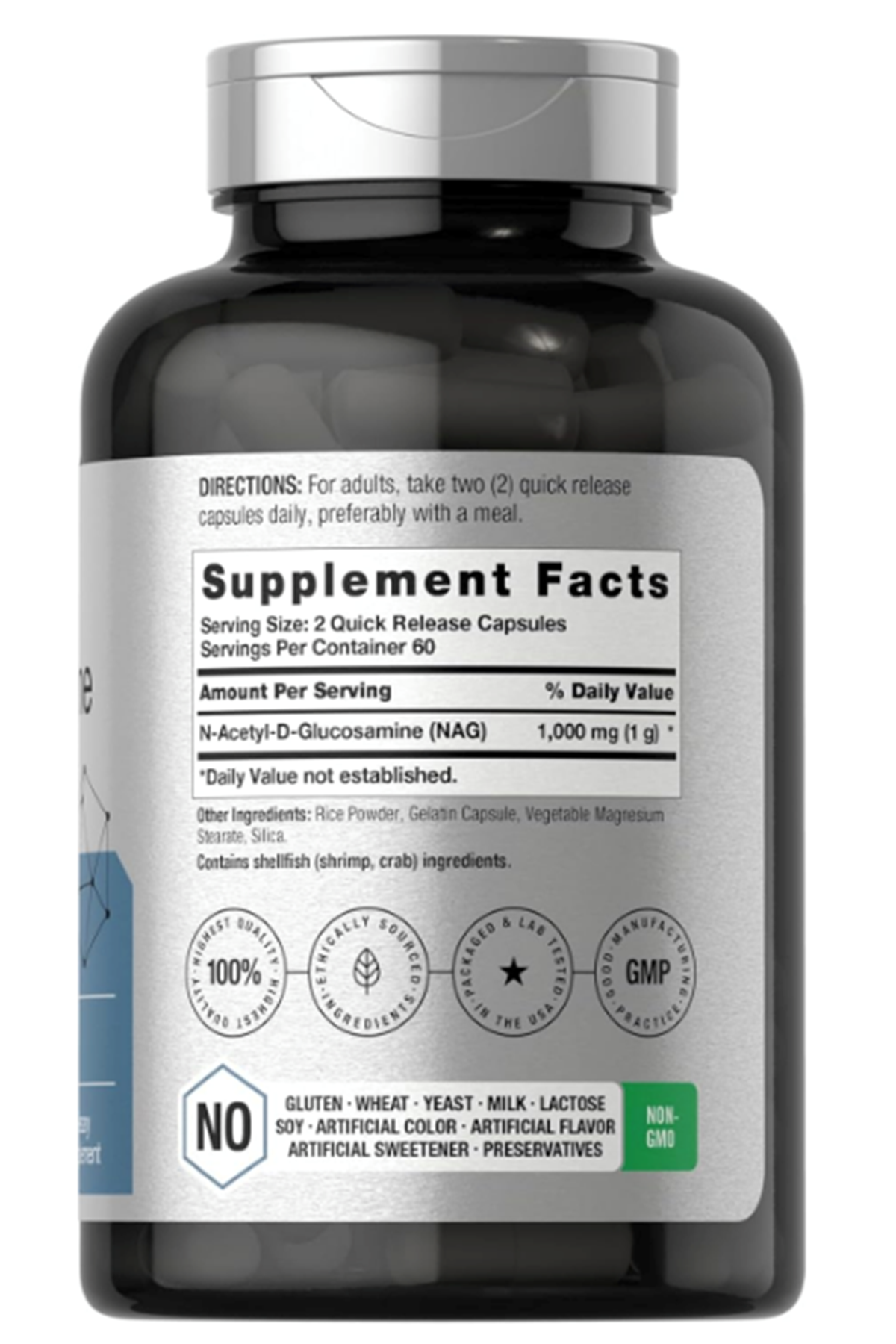 Horbaach  N-Acetyl Glucosamine 1000mg  120 Capsules  N-A-G Supplement Non-GMO  Gluten Free.