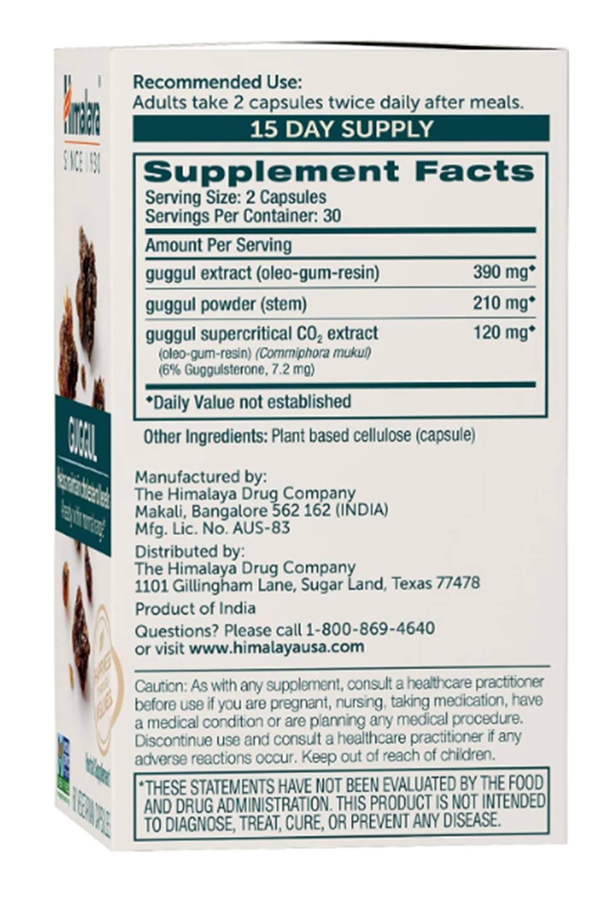 Himalaya Guggul  Herbal Liver Detox Cholesterol HDL & LDL - Vegan Non-GMO Gluten Free 720mg, 60 Capsul.