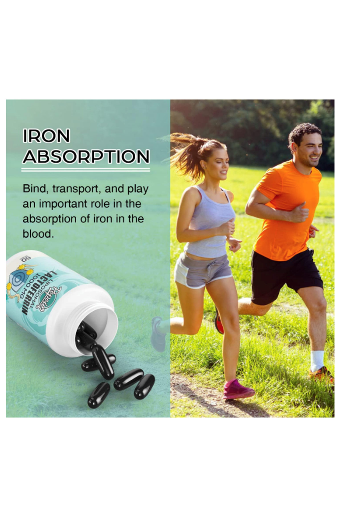Pepeior Liposomal Bovine Lactoferrin 1000mg - Higher Absorption - for Iron Absorption  Immune Function, 60 Softgels.