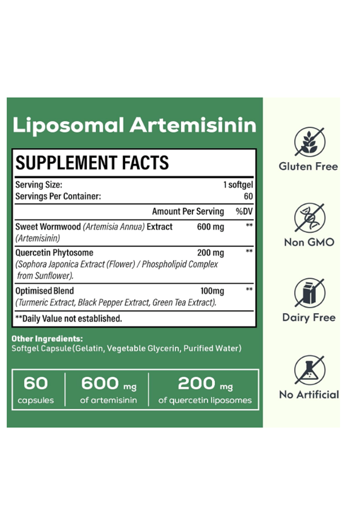 Osasuna Liposomal Artemisinin 900mg 60 Softgels Maximum Absorption, Sweet Wormwood Extract(Artemisia Annua) with Quercetin Phytosome.