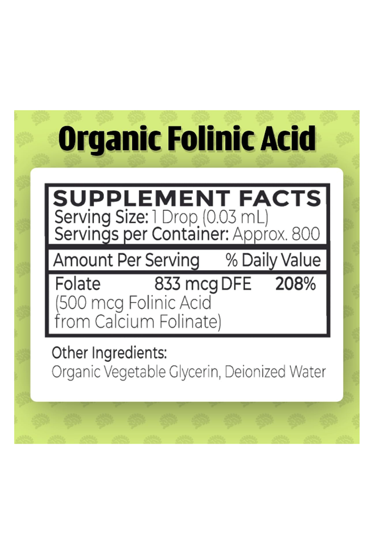 Dr. Green Mom USDA Organic Folinic Acid Drops - 500 mcg per Drop  30 ML Methylation Support B9 Supplements for Kids  Adults  Neurological Function.