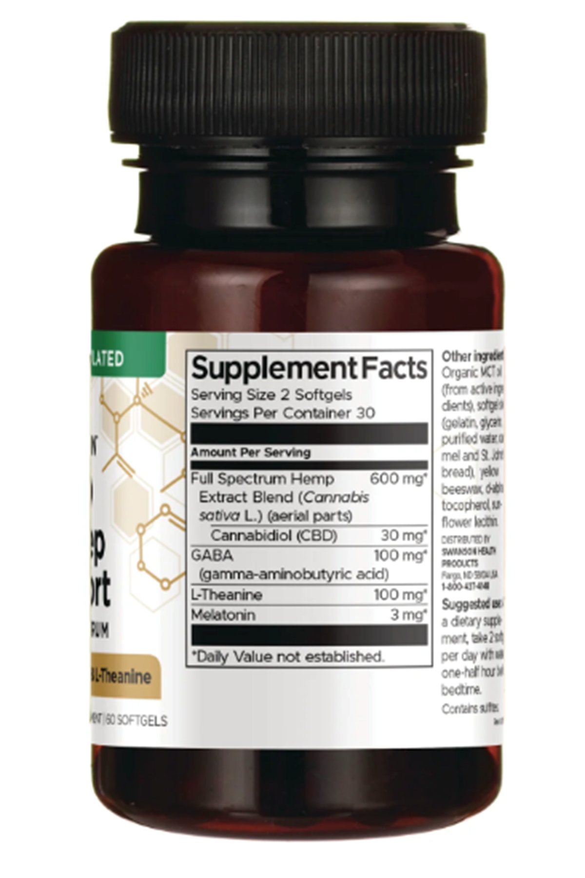 Swanson Vitamins C.B.D + Sle ep Support Full Spec trum w/ Mela tonin, GA BA & L-Theanine 15mg · 60 Softgels.