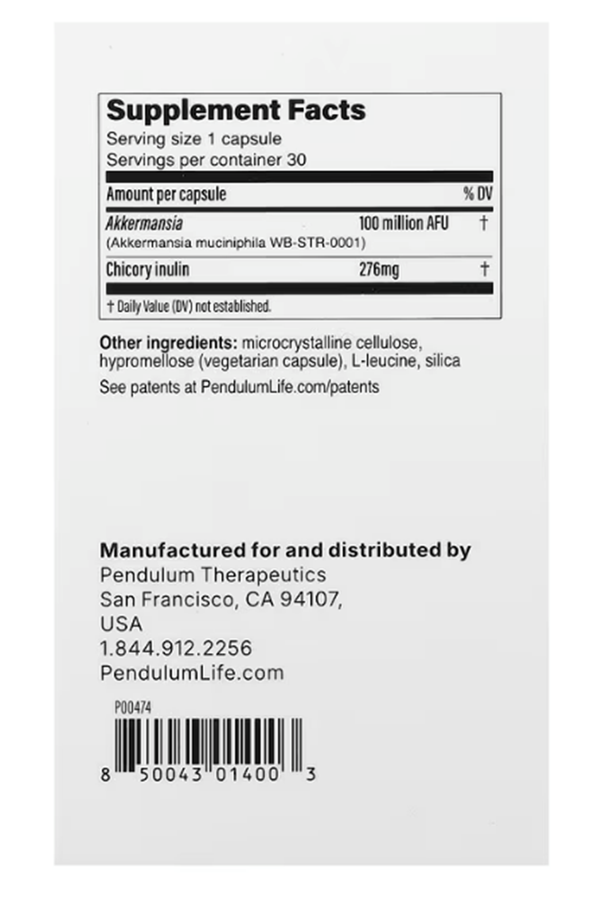 Pendulum Akkermansia Probiotic with Prebiotic Fiber - Increases GLP-1 Production, Delayed Release, Third-Party Tested, 100M AFU Live Strain for Gut Health 30 Capsul. Mde ın Usa.92.