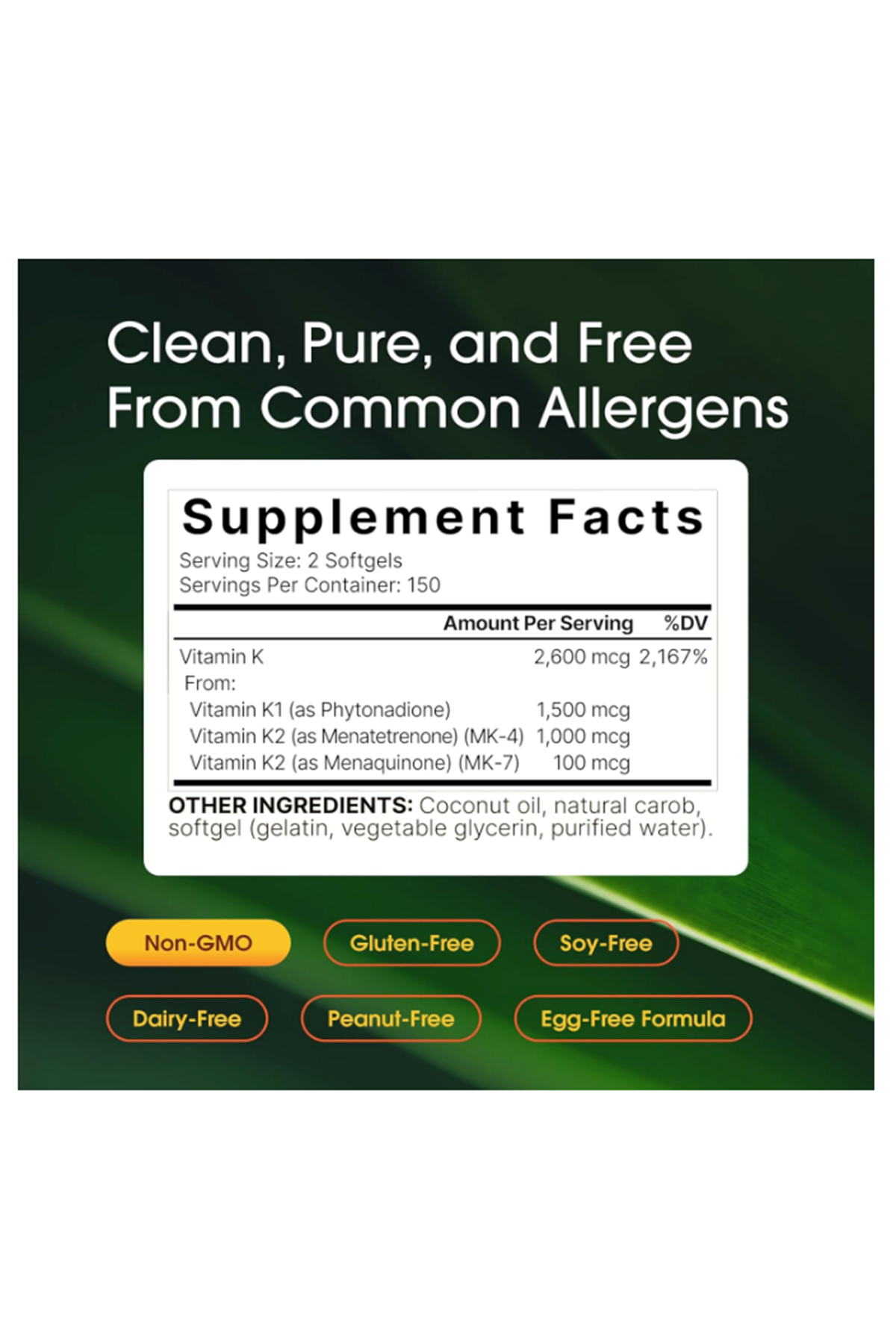 NatureBell Vitamin K Complex - 300 Softgels  2,600mcg Vitamin K - Full Spectrum High Absorption K1  K2 MK-4  MK-7.