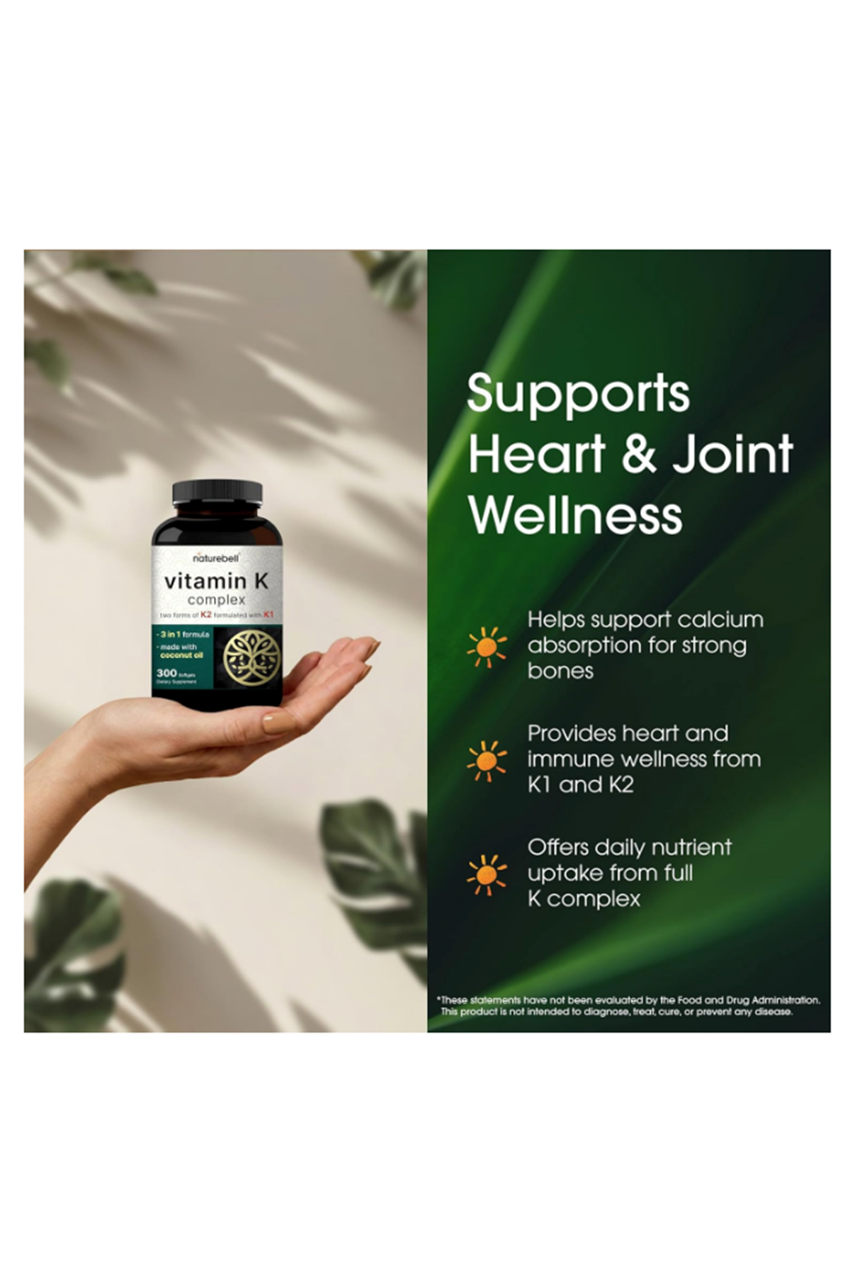 NatureBell Vitamin K Complex - 300 Softgels  2,600mcg Vitamin K - Full Spectrum High Absorption K1  K2 MK-4  MK-7.