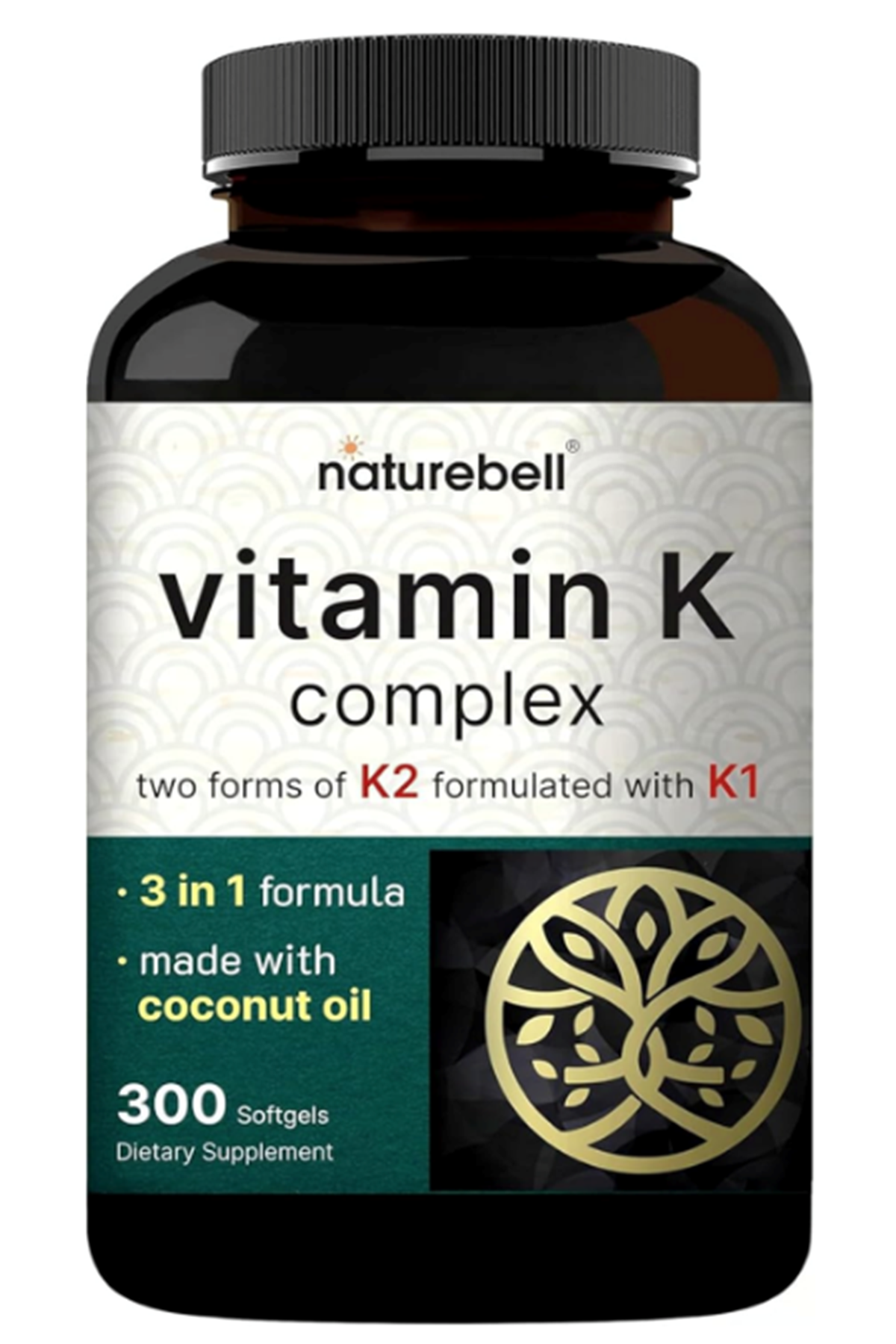 NatureBell Vitamin K Complex - 300 Softgels  2,600mcg Vitamin K - Full Spectrum High Absorption K1  K2 MK-4  MK-7.