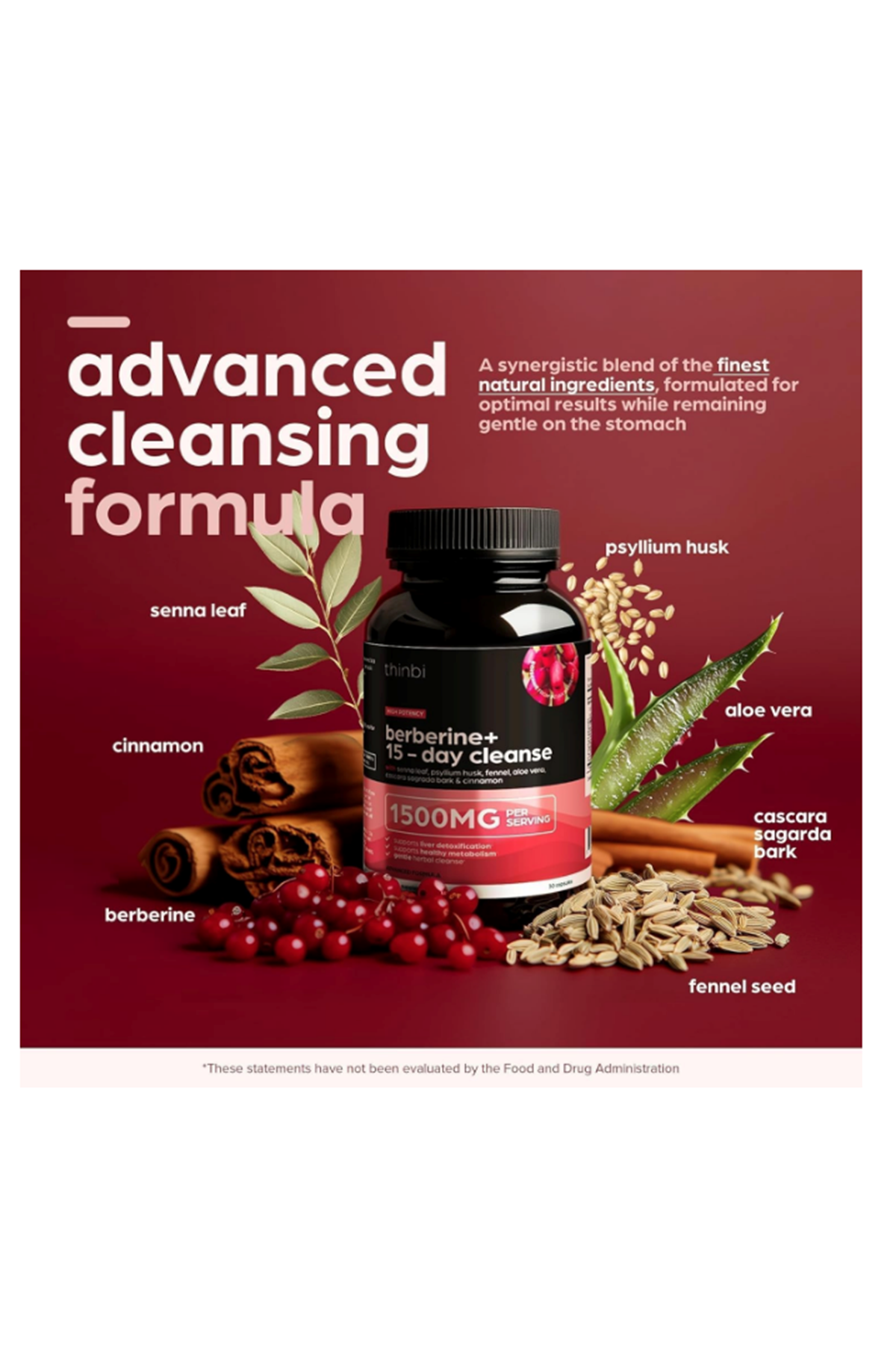 THİNBİ  Colon Cleanse Berberine 1500mg  30 Capsul 15 Day Parasite Detox Men Women –Extra Strength.