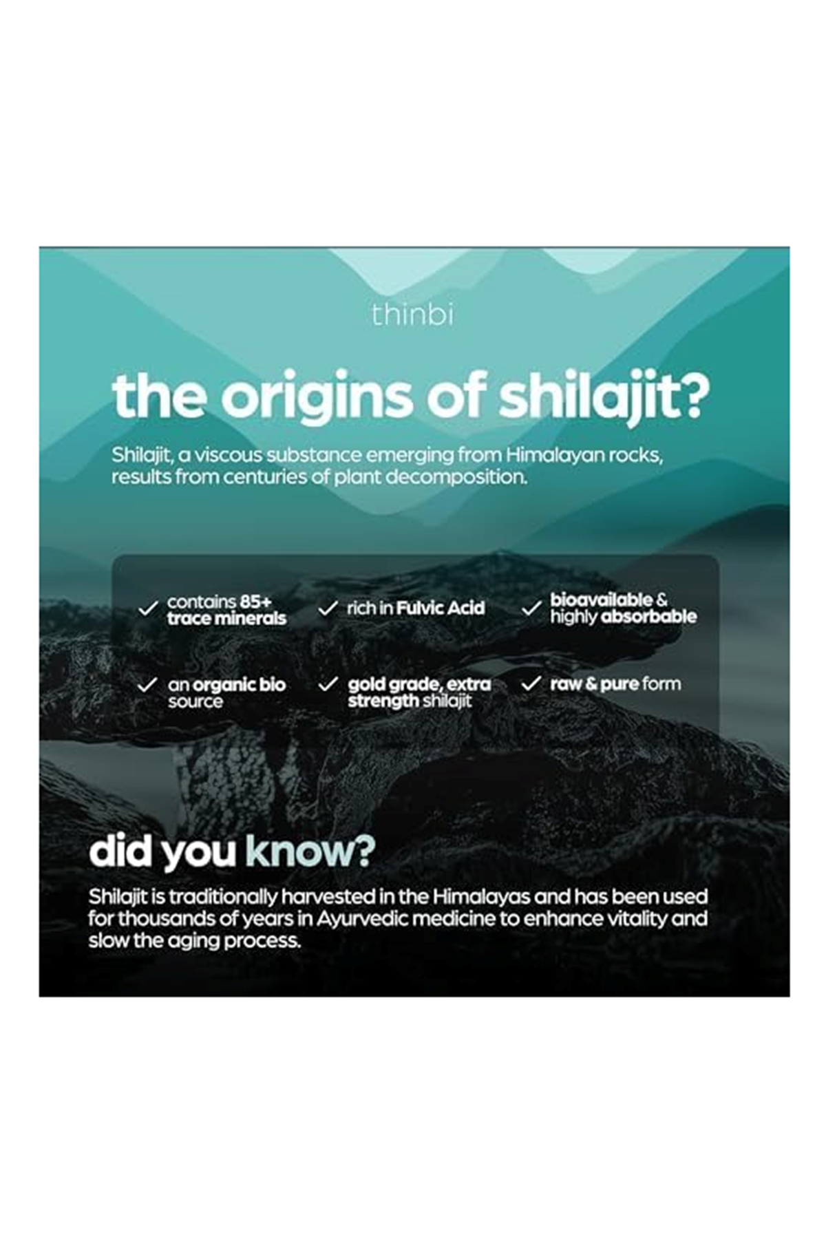 Thinbi Pure Himalayan Shilajit Fulvic Acid  Trace Minerals - 90 Capsul.