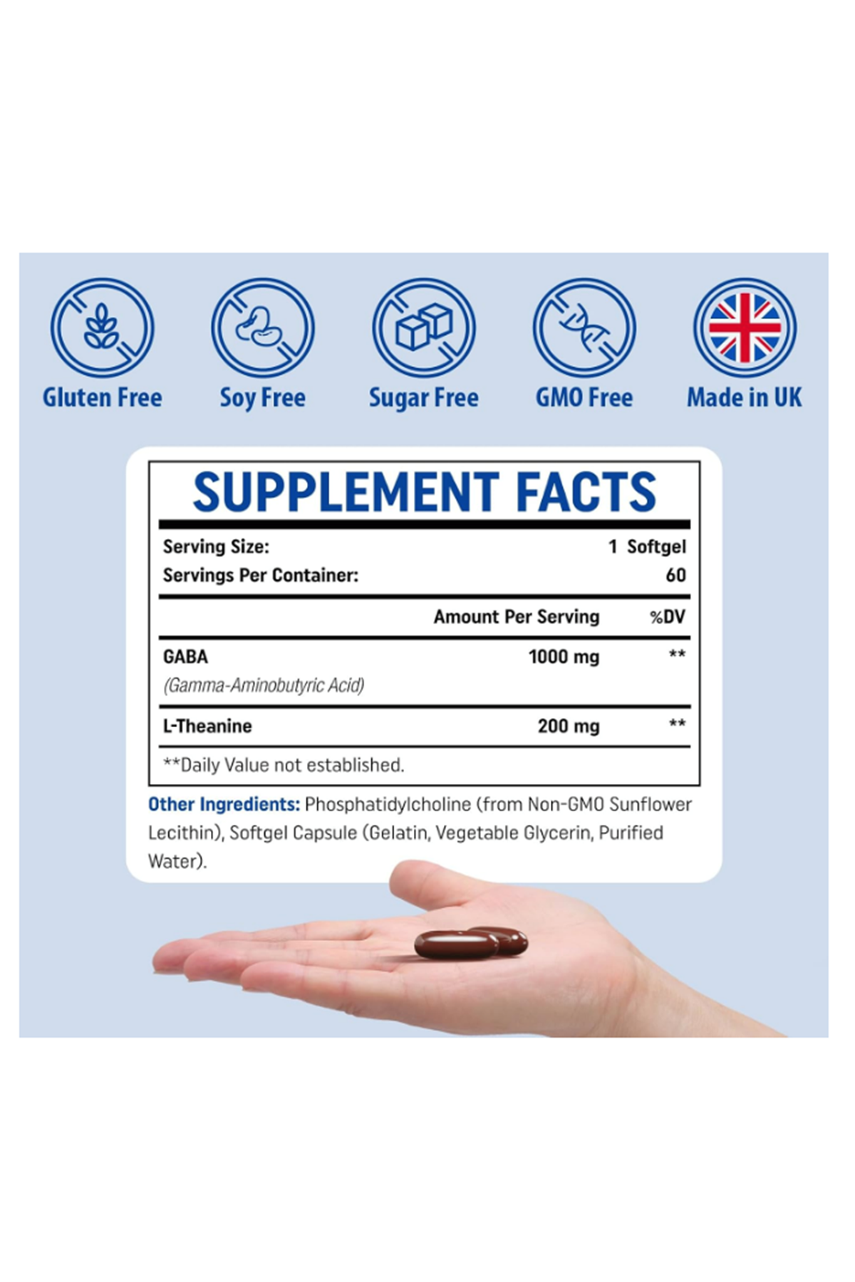 Genogna Liposomal GABA with L-Theanine Supplement 1200mg - High Bioavailable, 60 Capsul.