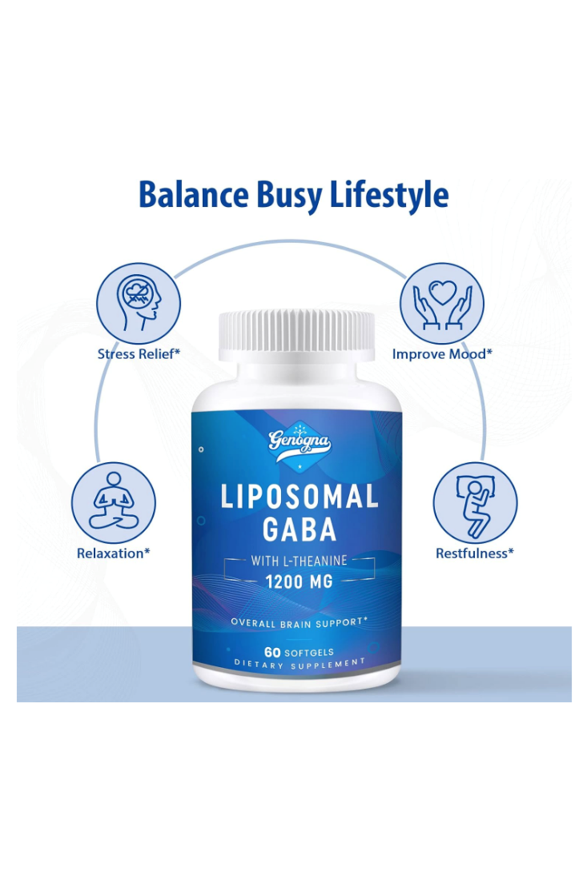 Genogna Liposomal GABA with L-Theanine Supplement 1200mg - High Bioavailable, 60 Capsul.