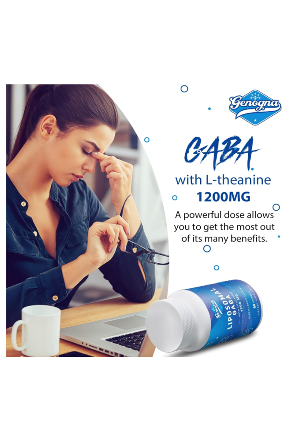 Genogna Liposomal GABA with L-Theanine Supplement 1200mg - High Bioavailable, 60 Capsul.
