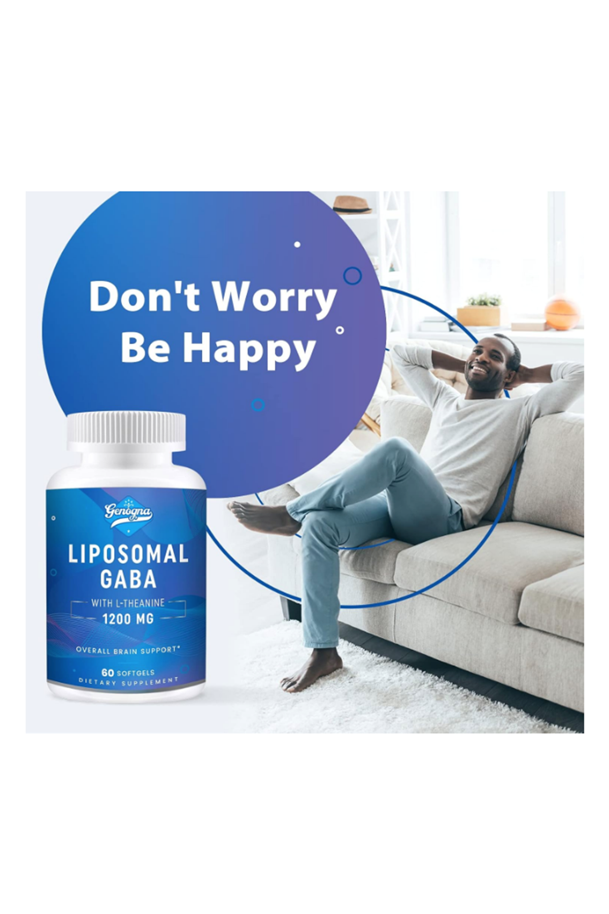 Genogna Liposomal GABA with L-Theanine Supplement 1200mg - High Bioavailable, 60 Capsul.