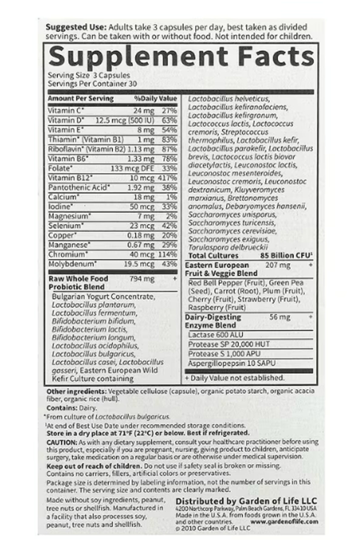 Garden of Life RAW Probiotics Men 85 Billion CFU 90 Vegetarian Capsules.