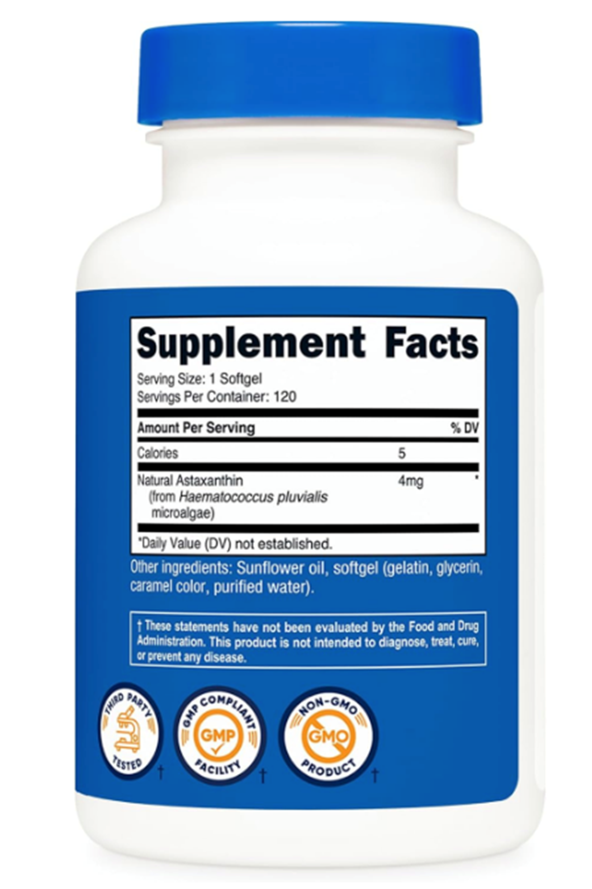 Nutricost  Astaxanthin 4mg, Gluten Free and Non-GMO, 120 Softgels.