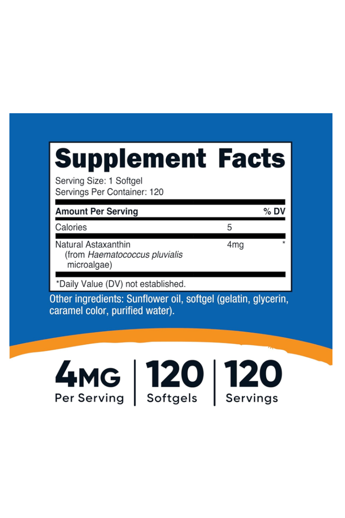 Nutricost  Astaxanthin 4mg, Gluten Free and Non-GMO, 120 Softgels.