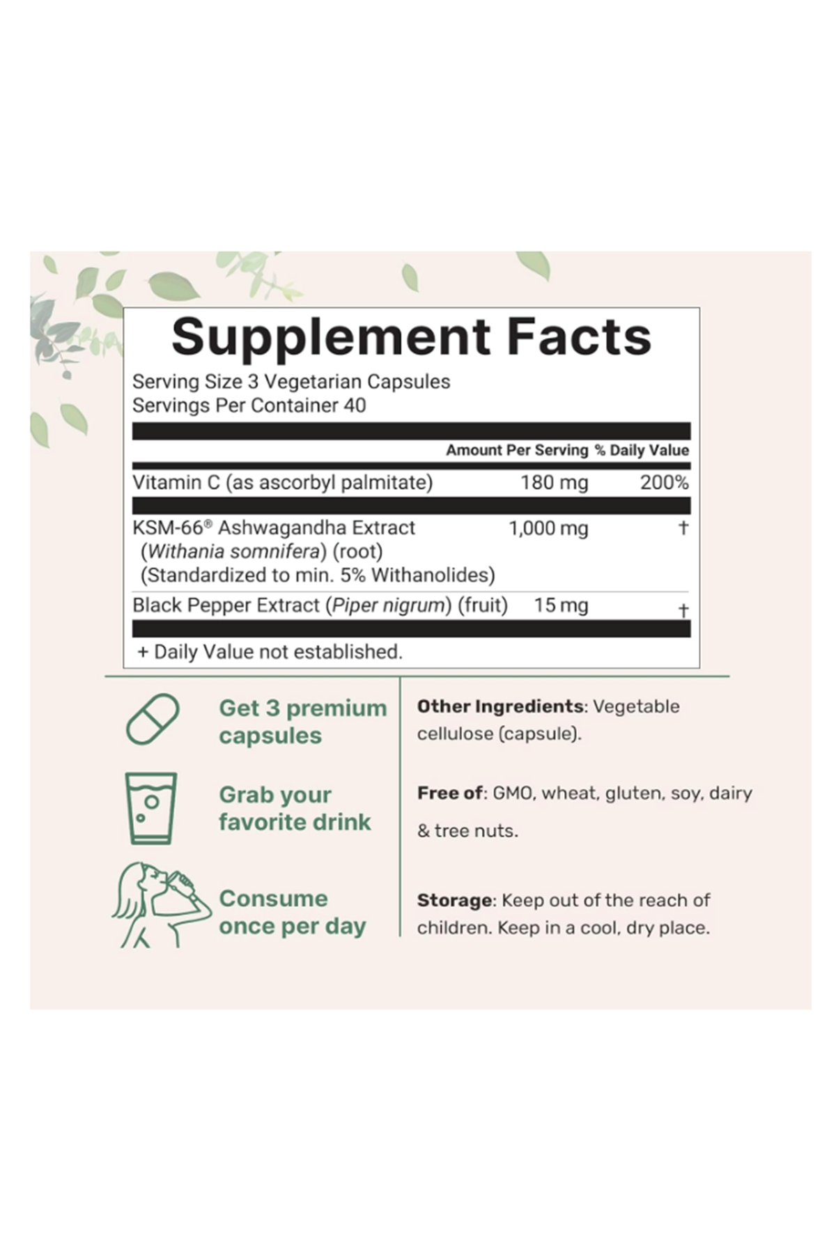 Micro Ingredients KSM-66  1,000mg  120 Veggie Capsul with Black Pepper Fat Soluble Vitamin C  Potent Root Extract.