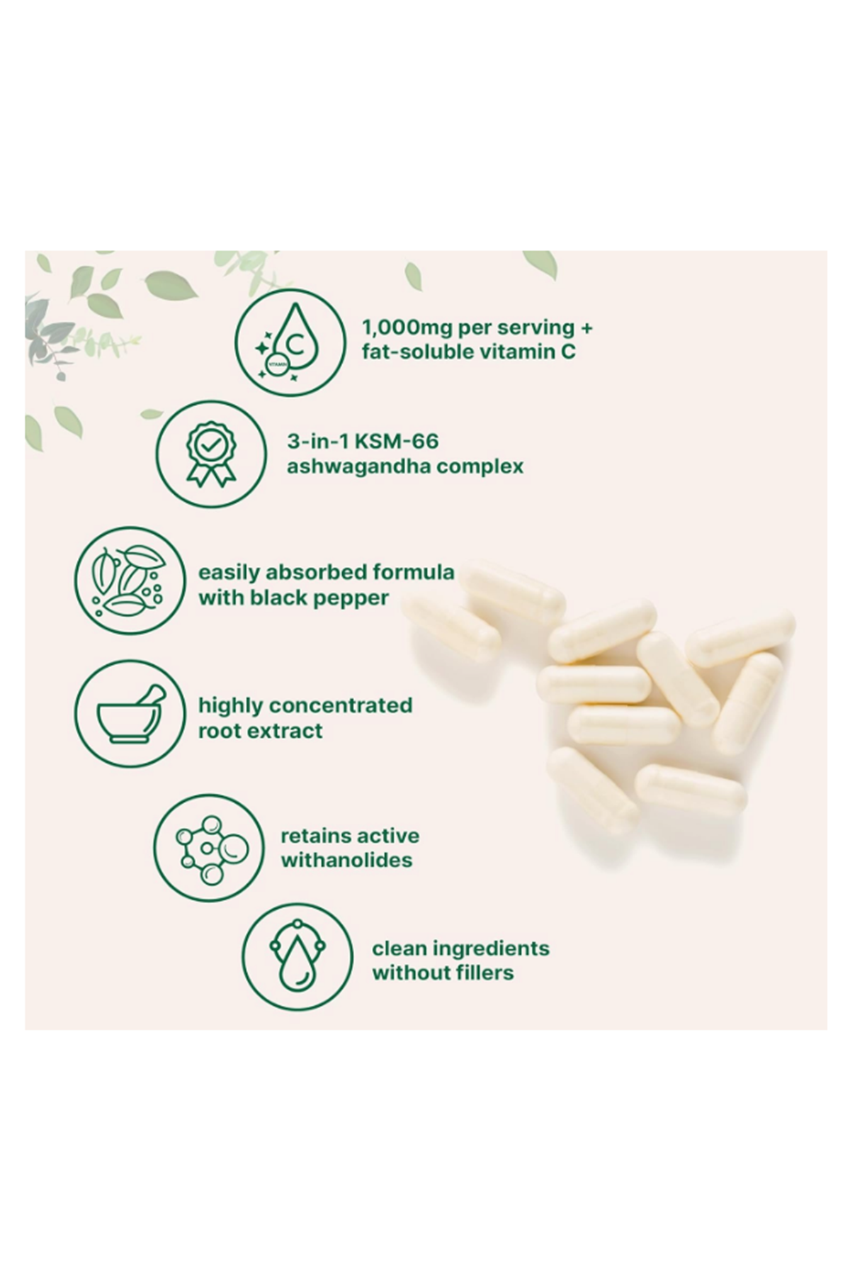 Micro Ingredients KSM-66  1,000mg  120 Veggie Capsul with Black Pepper Fat Soluble Vitamin C  Potent Root Extract.