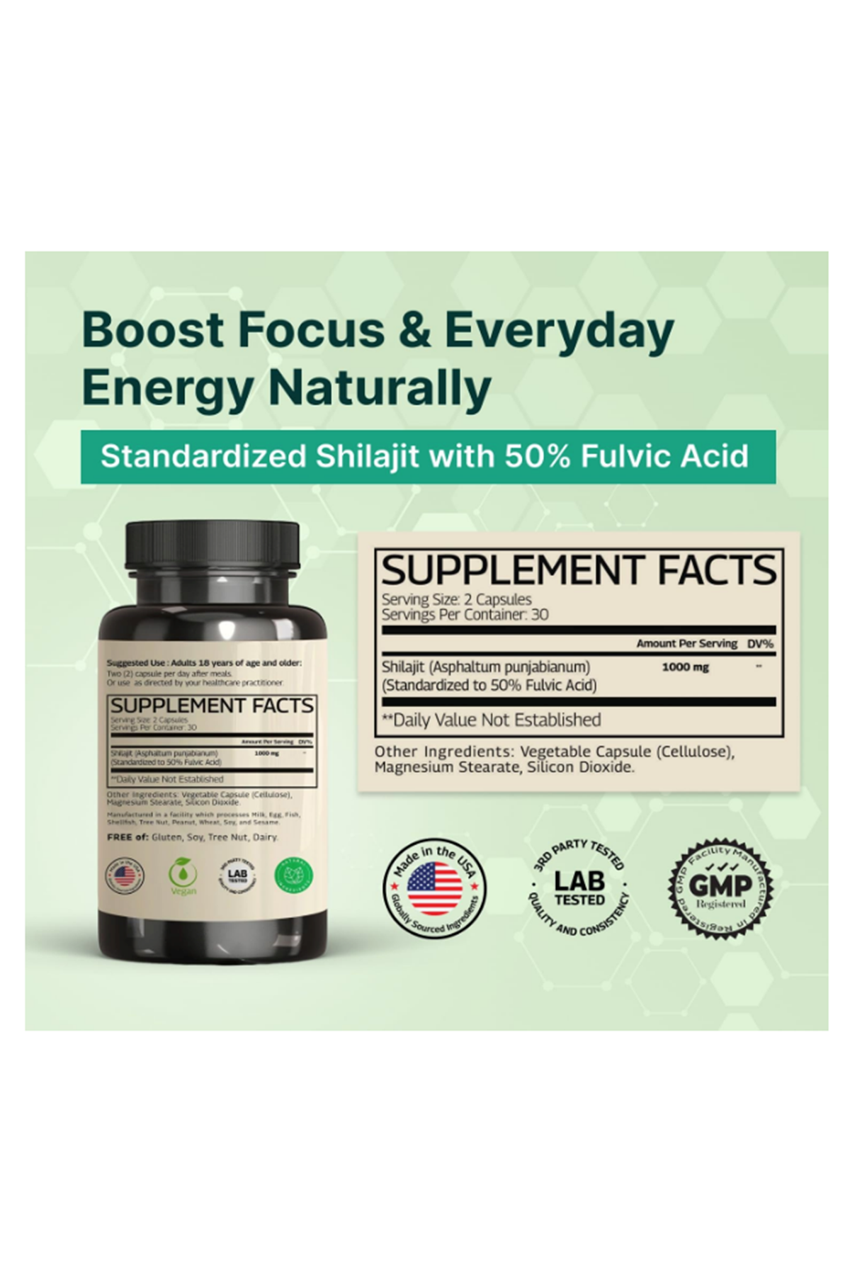 VINATURA Shilajit Men and Women  1000mg Pure Himalayan Shilajit standardized to 50% Fulvic Acid  60 Capsul.