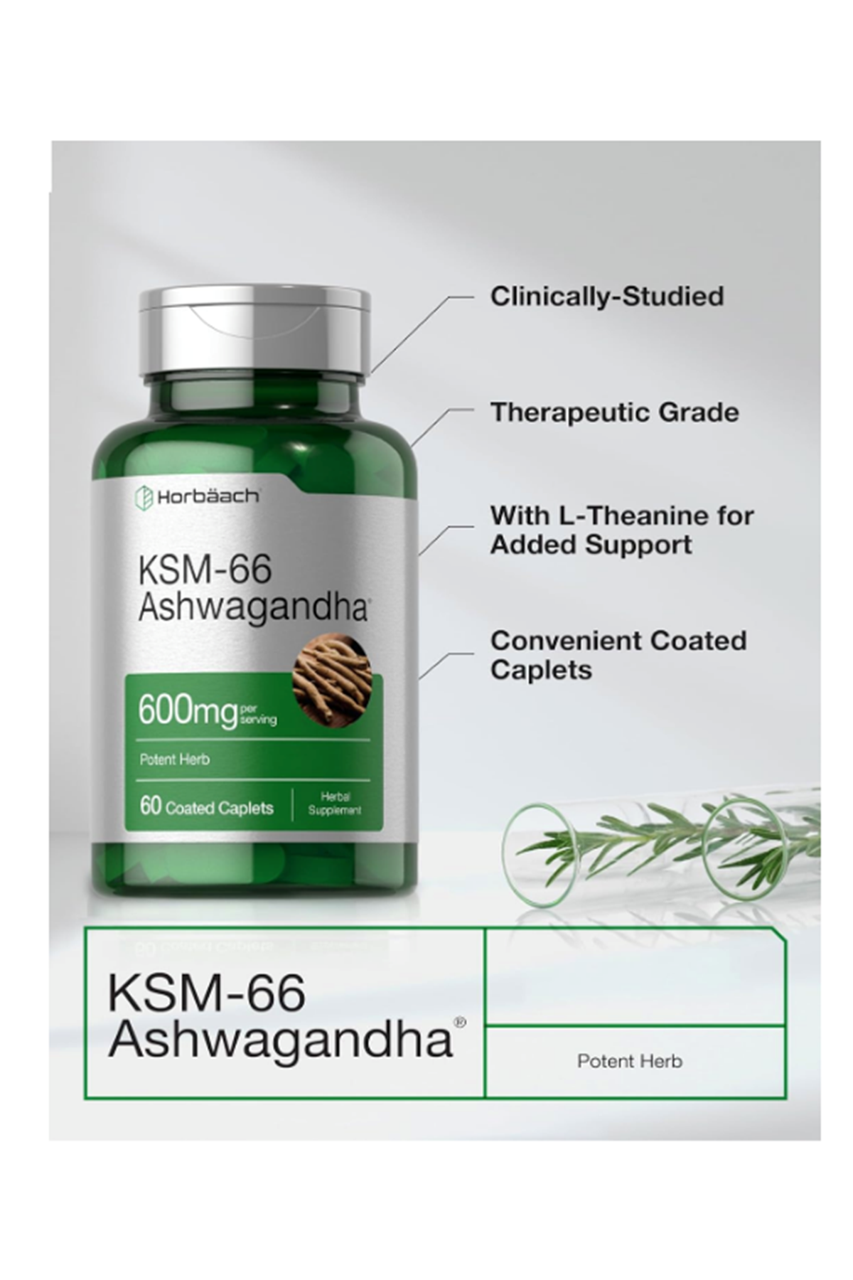Horbaach  KSM-66  with L-Theanine 60 Coated Caplets.
