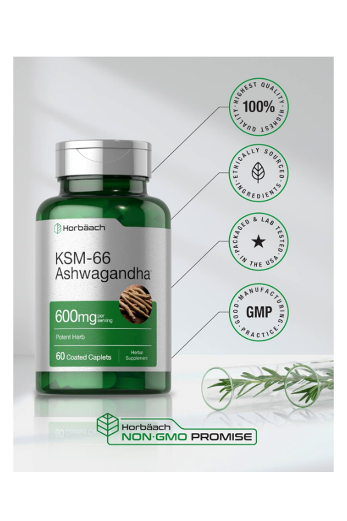Horbaach  KSM-66  with L-Theanine 60 Coated Caplets.