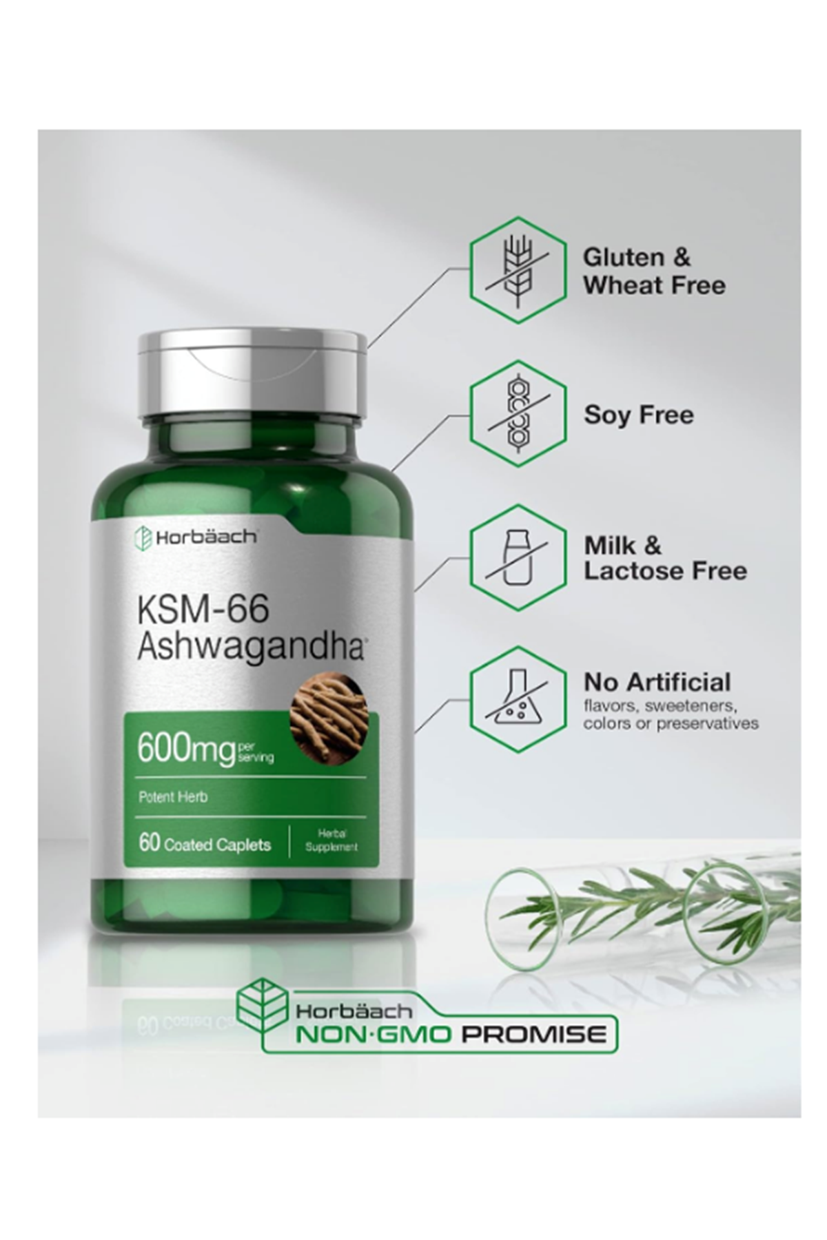 Horbaach  KSM-66  with L-Theanine 60 Coated Caplets.