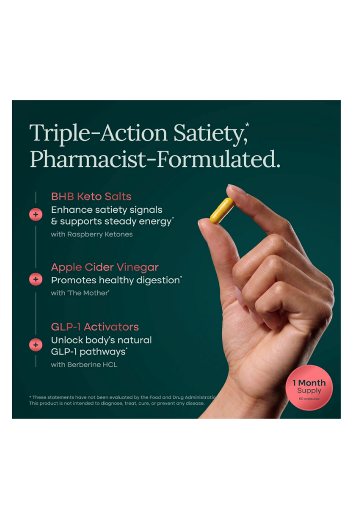 Etta Vita Keto Burn  GLP-1 Weight Loss Appetite Suppressant,Metabolic Health BHB Raspberry Ketones, Apple Cider Vinegar, Berberine HCL 60 Vegie Capsules.Made ın Usa.
