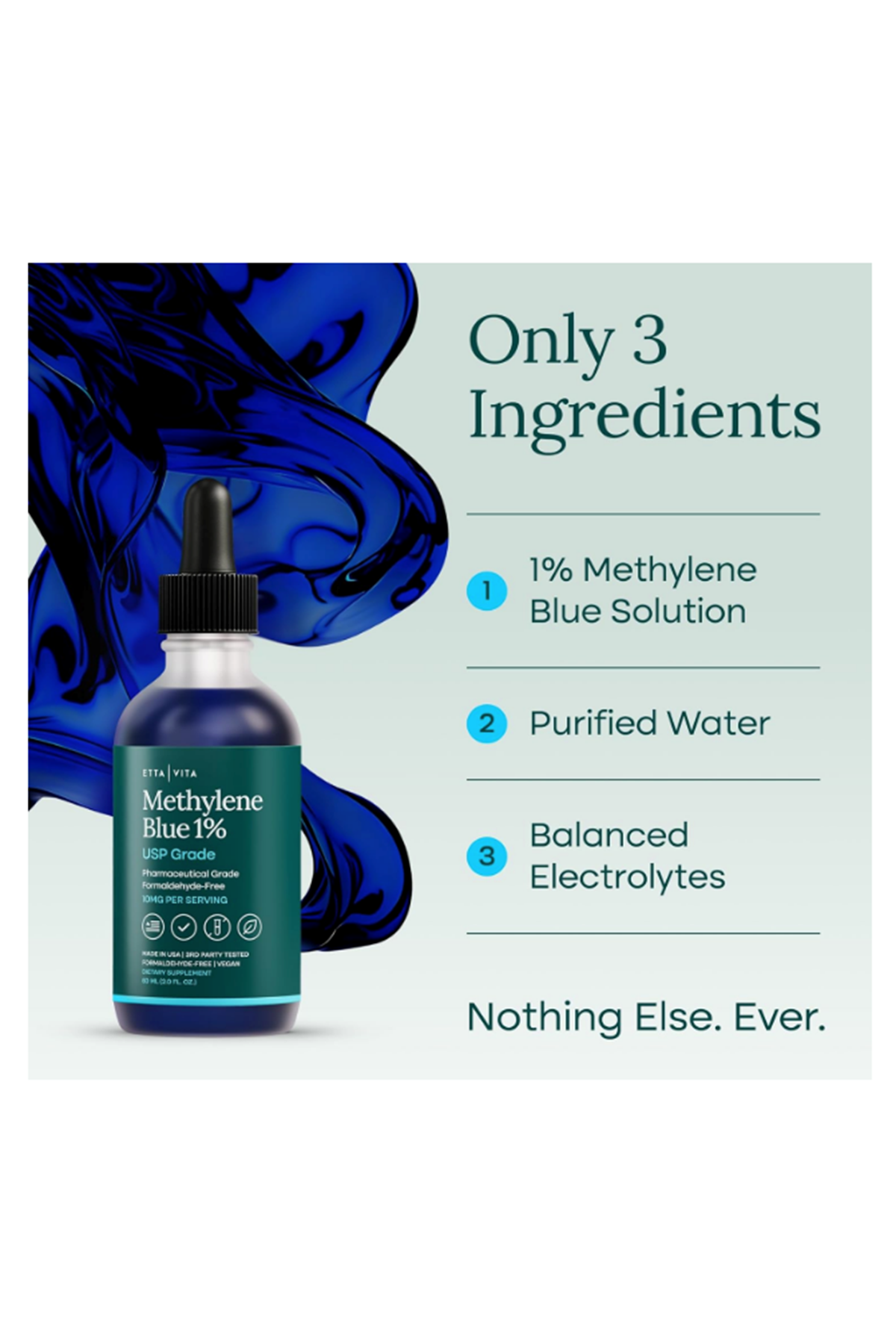 Etta Vita Methylene Blue Drops 60 ML USP Grade 99.99% Pure 1% Solution for Energy Focus, Clarity,Cognition Cellular Support.